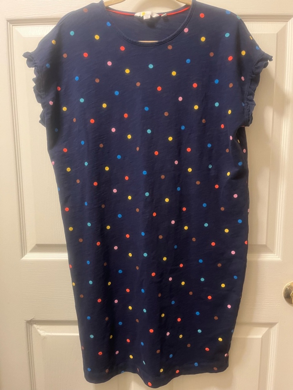 Boden Women’s Navy Polka‎ Dot Cotton Dress with Ruffle Sleeves Size 10R Classic